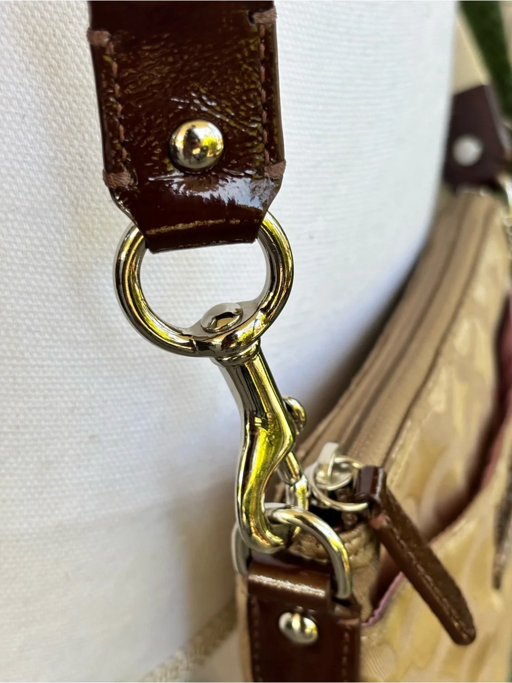 Coach Madison Op Art Signature Jacquard Swingpack Crossbody Beige Brown